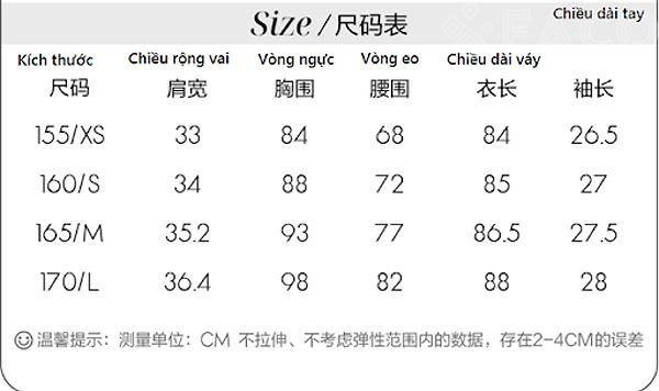 Bảng size váy nữ Trung Quốc