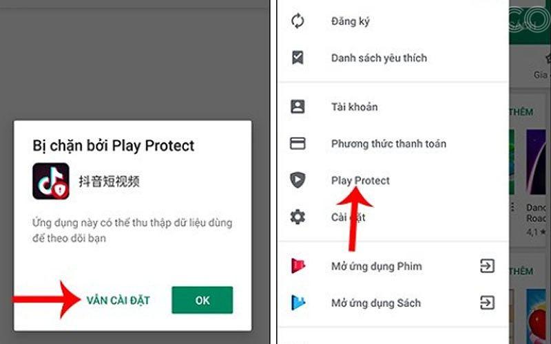 Màn hình hiển thị cảnh báo bảo mật cho điện thoại bạn vẫn tiếp tục quá trình cài đặt tik tok qua bước tiếp theo