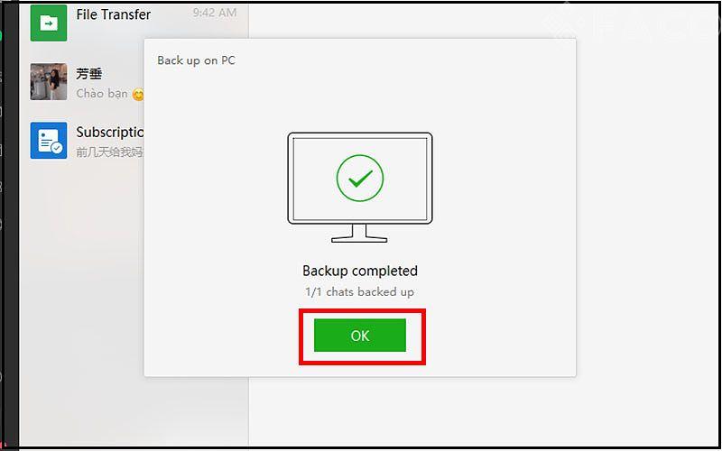 Quá trình sao lưu Wechat qua máy tính sẽ mất khoảng vài phút