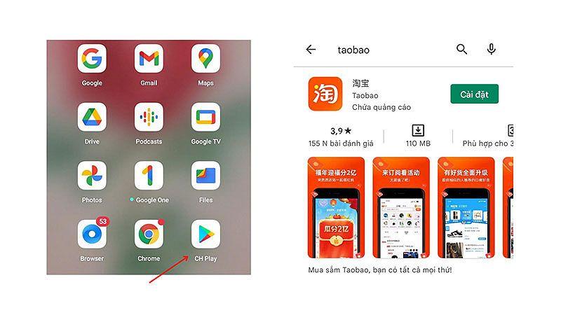 Tải app Taobao qua ứng dụng CH Play cho hệ điều hành Android