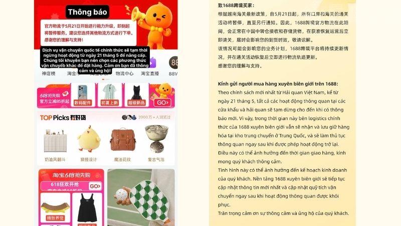 Nguyên nhân Taobao và 1688 tạm dừng vận chuyển về Việt Nam 