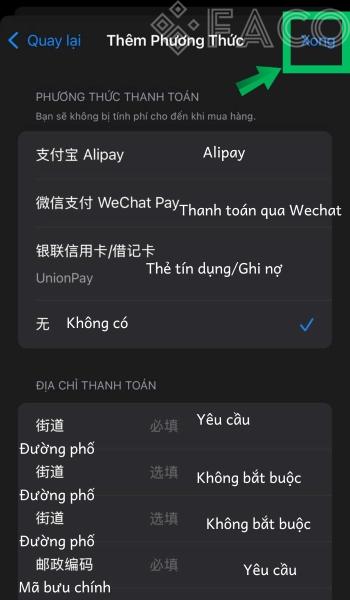 Nhập địa chỉ thanh toán 