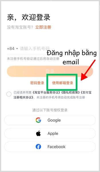 Tiếp tục chọn Đăng nhập bằng email 