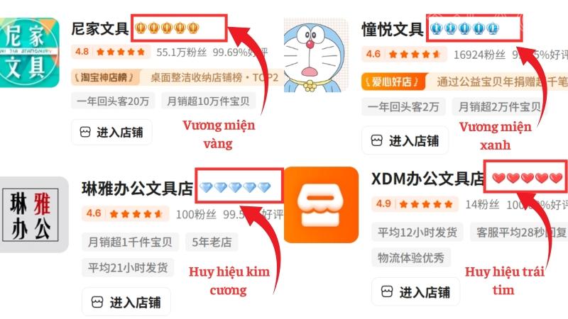 Những huy hiệu nhận biết shop uy tín trên Taobao