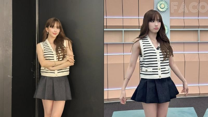 Áo ghi-lê len sát nách và chân váy xếp ly chữ A