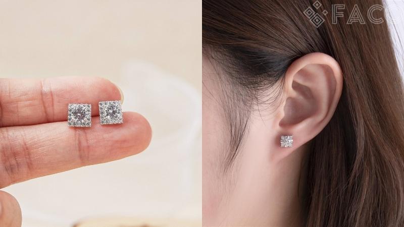 Bông tai bạc dáng vuông tối giản