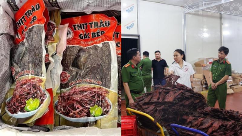 Công an kiểm tra cơ sở sản xuất thịt trâu gác bếp giả 